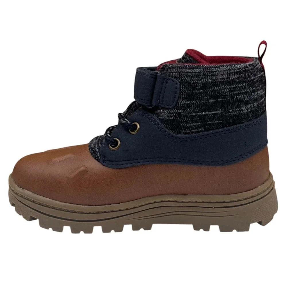 Carter's Little Boys Duck Ankle Boots Size 11 Navy Blue Brown Slip-on Shoes
